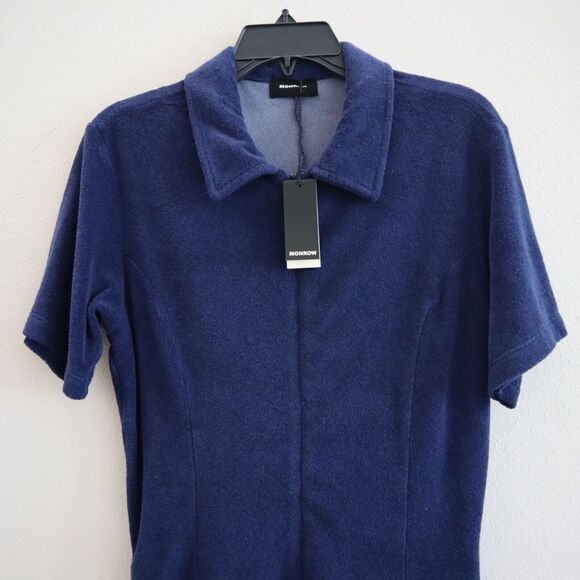Monrow Women's Sz Small Navy Blue French Terry / Cotton Zip-Up Romper - Picture 6 of 15